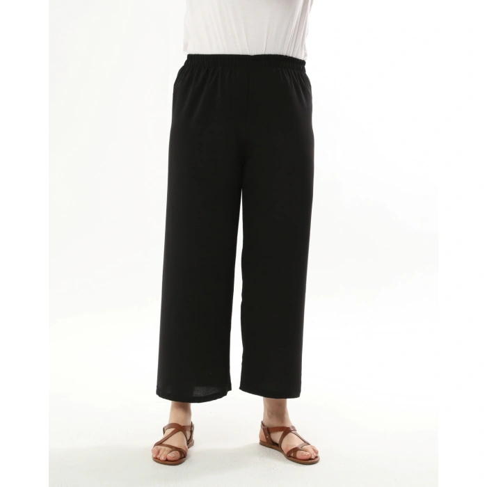 Kadın Siyah Beli Lastikli Büyük Beden Ayrobin Pantolon