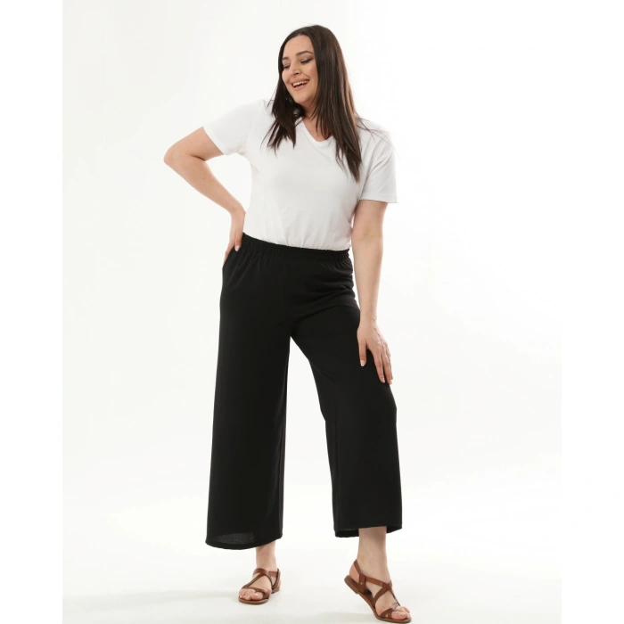 Kadın Siyah Beli Lastikli Büyük Beden Ayrobin Pantolon