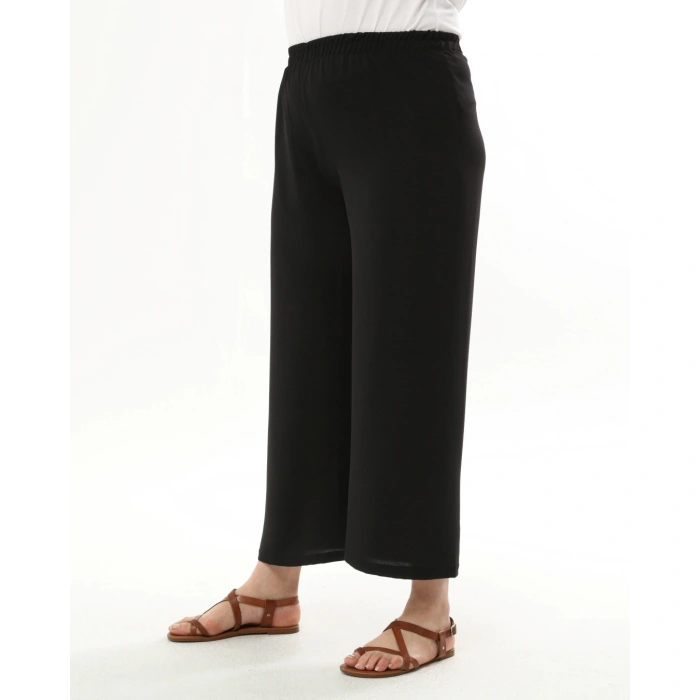 Kadın Siyah Beli Lastikli Büyük Beden Ayrobin Pantolon