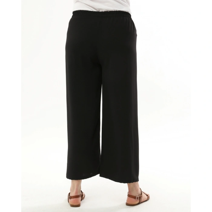 Kadın Siyah Beli Lastikli Büyük Beden Ayrobin Pantolon