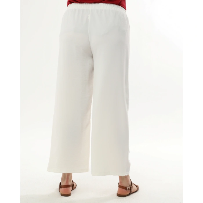 Kadın Beyaz Beli Lastikli Büyük Beden Ayrobin Pantolon