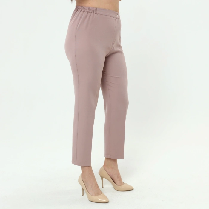 Kadın Pudra Beli Lastikli Büyük Beden Dabıl Kumaş Pantolon