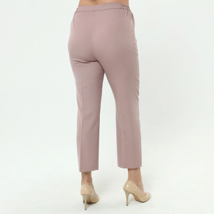 Kadın Pudra Beli Lastikli Büyük Beden Dabıl Kumaş Pantolon