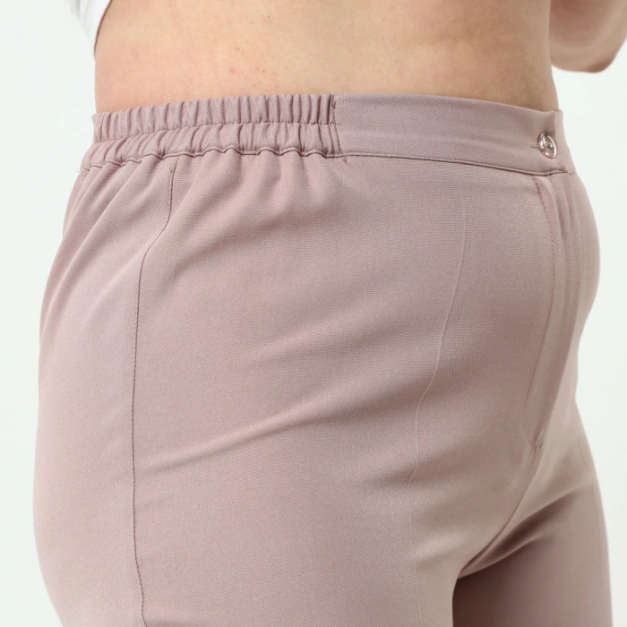 Kadın Pudra Beli Lastikli Büyük Beden Dabıl Kumaş Pantolon