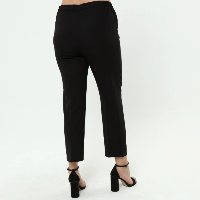 Kadın Siyah Beli Lastikli Büyük Beden Dabıl Kumaş Pantolon