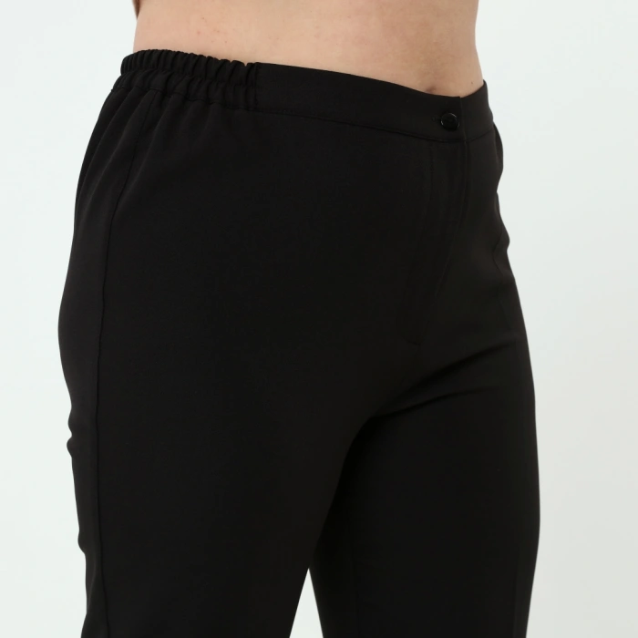 Kadın Siyah Beli Lastikli Büyük Beden Dabıl Kumaş Pantolon