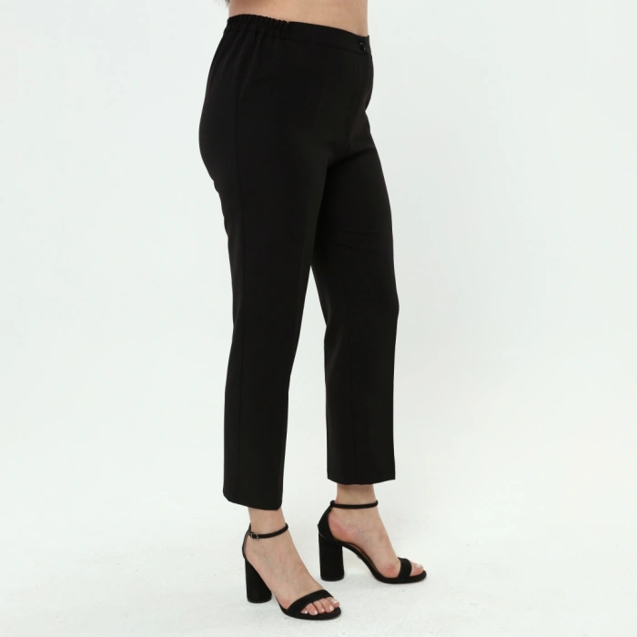 Kadın Siyah Beli Lastikli Büyük Beden Dabıl Kumaş Pantolon