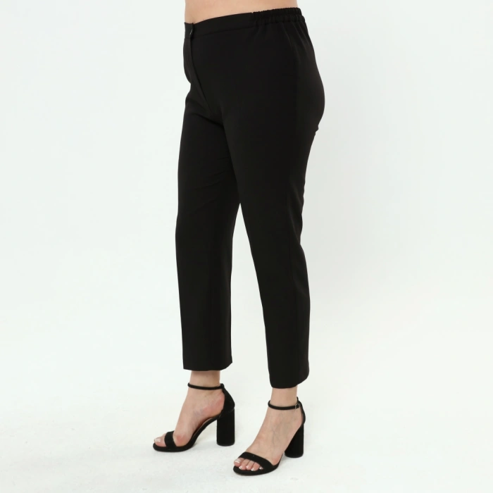 Kadın Siyah Beli Lastikli Büyük Beden Dabıl Kumaş Pantolon