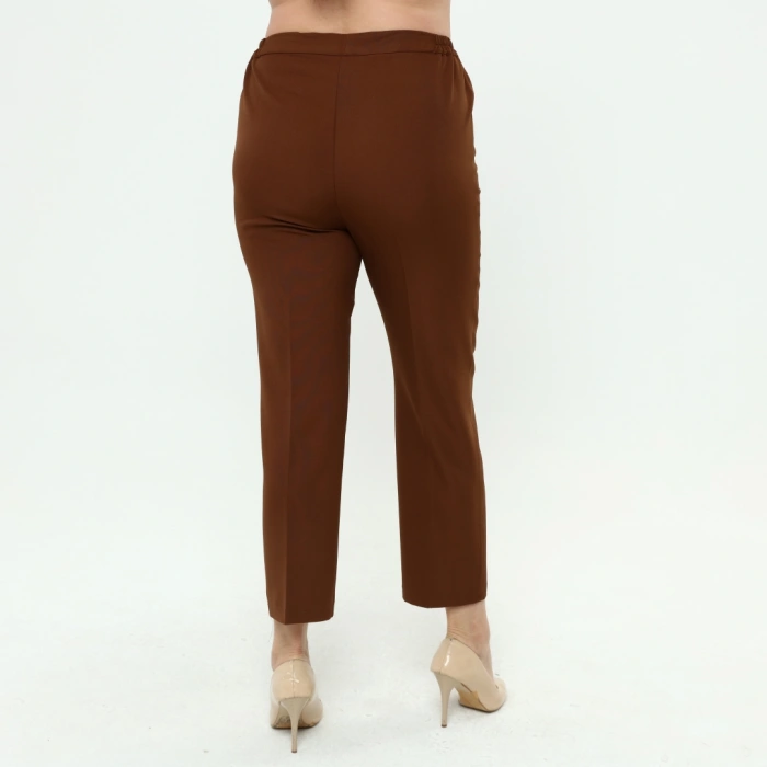 Kadın Kiremit Beli Lastikli Büyük Beden Dabıl Kumaş Pantolon