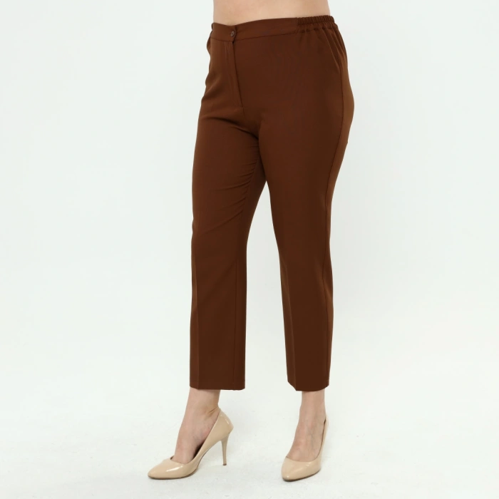 Kadın Kiremit Beli Lastikli Büyük Beden Dabıl Kumaş Pantolon