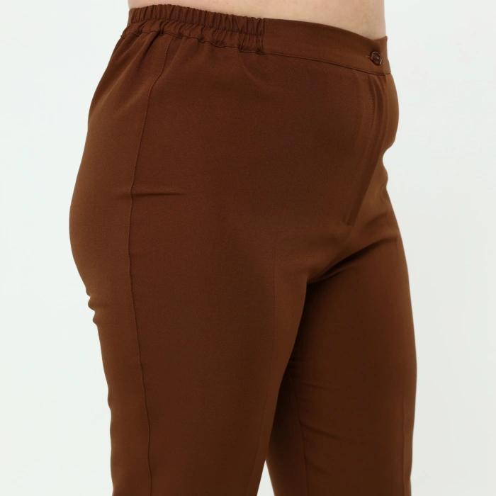 Kadın Kiremit Beli Lastikli Büyük Beden Dabıl Kumaş Pantolon