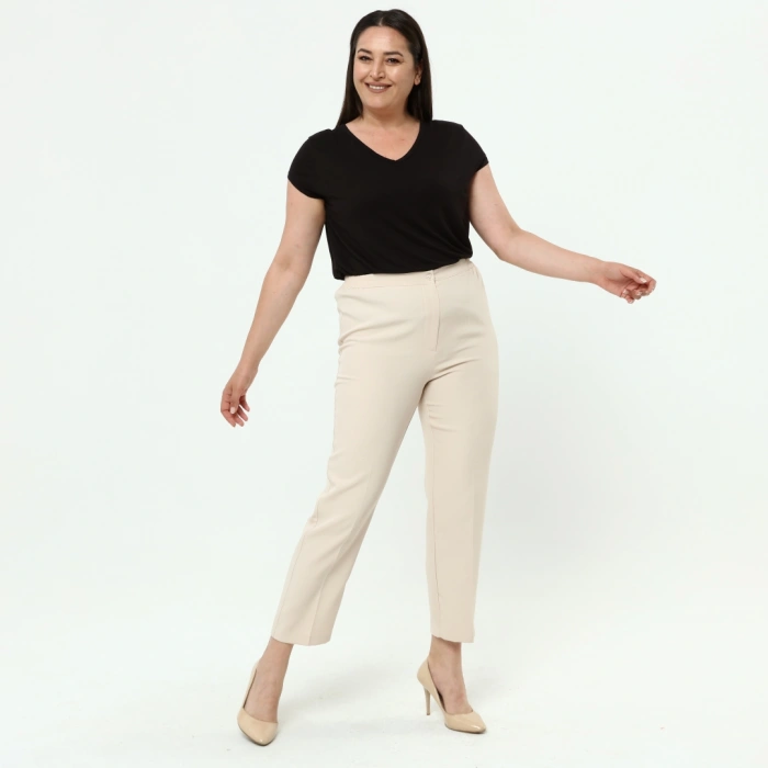 Kadın Taş Beli Lastikli Büyük Beden Dabıl Kumaş Pantolon