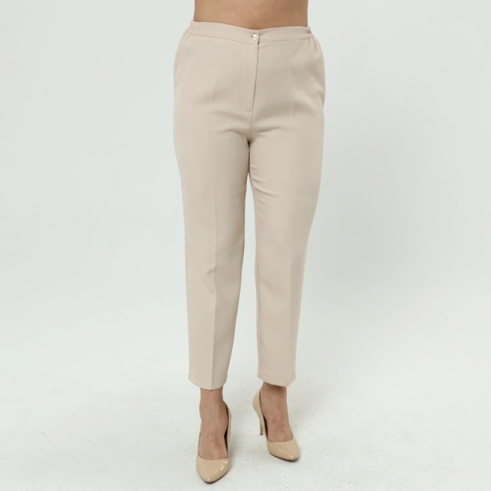 Kadın Taş Beli Lastikli Büyük Beden Dabıl Kumaş Pantolon