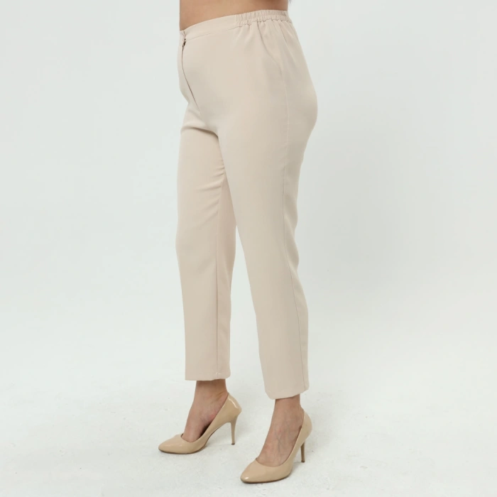 Kadın Taş Beli Lastikli Büyük Beden Dabıl Kumaş Pantolon