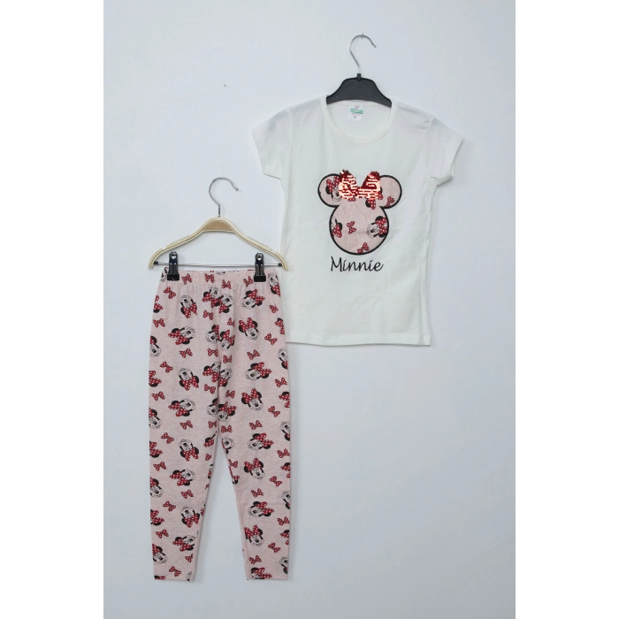 Kız Çocuk Beyaz Minnie Mouse Taytlı İkili Takım