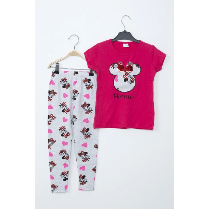 Kız Çocuk Fuşya Minnie Mouse Taytlı İkili Takım