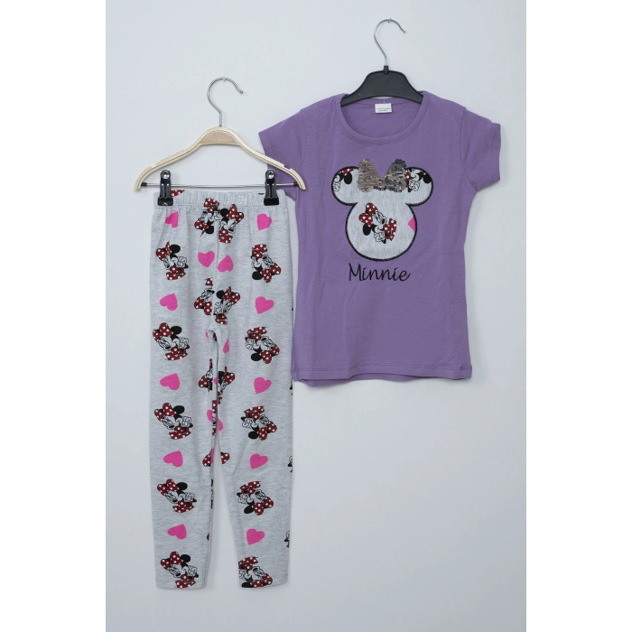Kız Çocuk Lila Minnie Mouse Taytlı İkili Takım