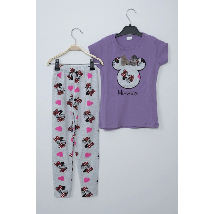 Kız Çocuk Lila Minnie Mouse Taytlı İkili Takım