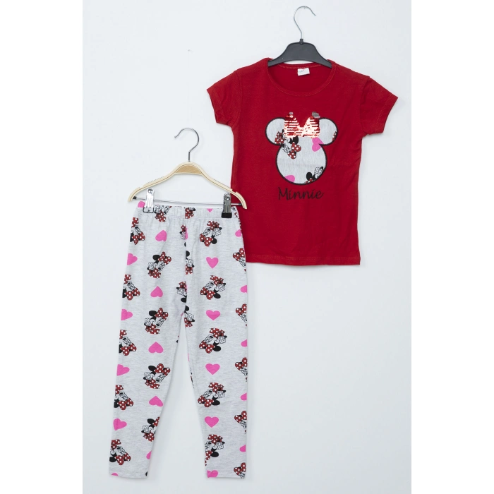 Kız Çocuk Kırmızı Minnie Mouse Taytlı İkili Takım