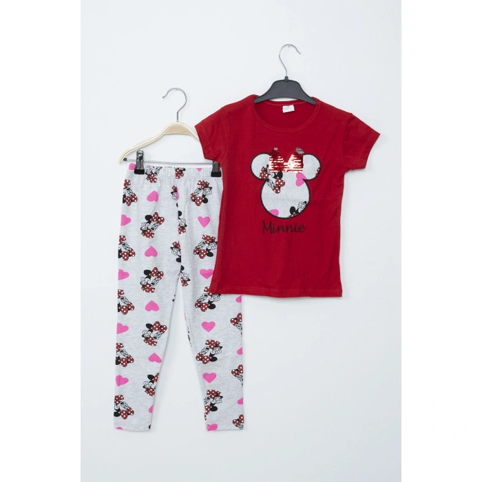 Kız Çocuk Kırmızı Minnie Mouse Taytlı İkili Takım