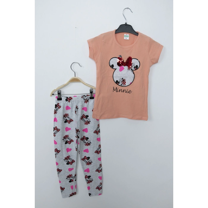 Kız Çocuk Somon Minnie Mouse Taytlı İkili Takım