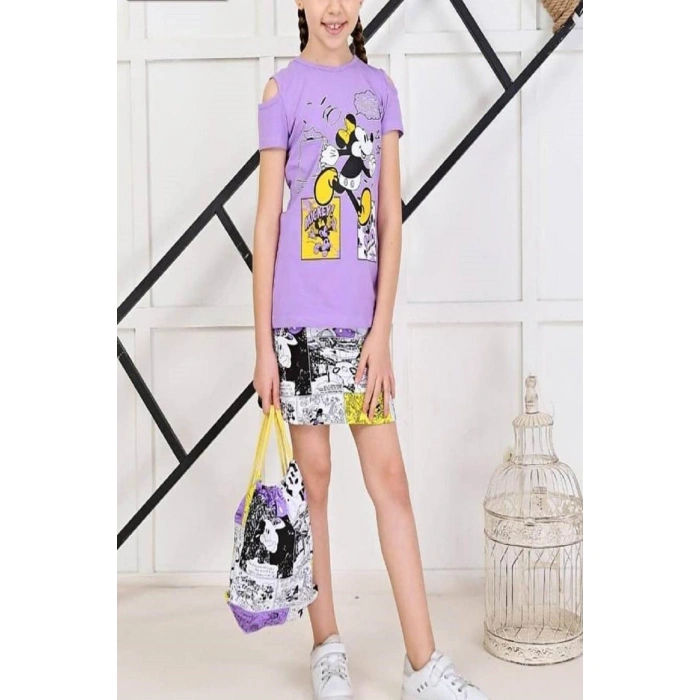 Kız Çocuk Karakter Baskılı Çantalı Üçlü Takım