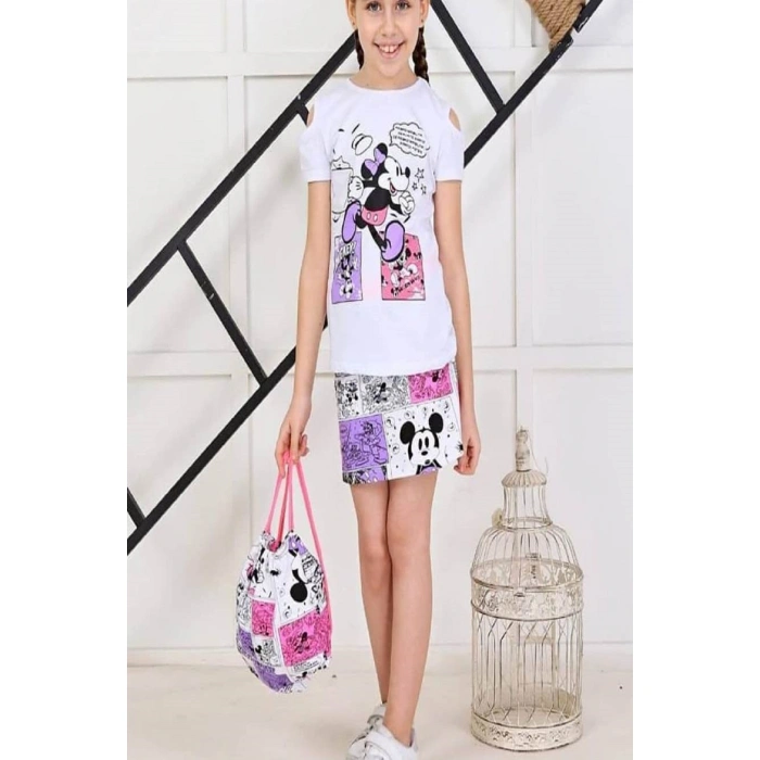 Kız Çocuk Karakter Baskılı Çantalı Üçlü Takım