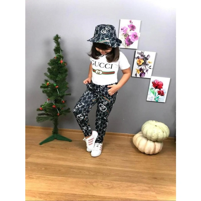 Kız Çocuk Şapkalı Üçlü Takım