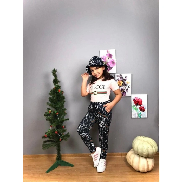 Kız Çocuk Şapkalı Üçlü Takım