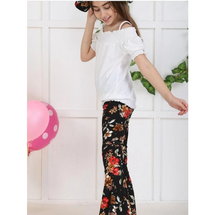 Kız Çocuk Şapkalı Ponponlı Üçlü Takım