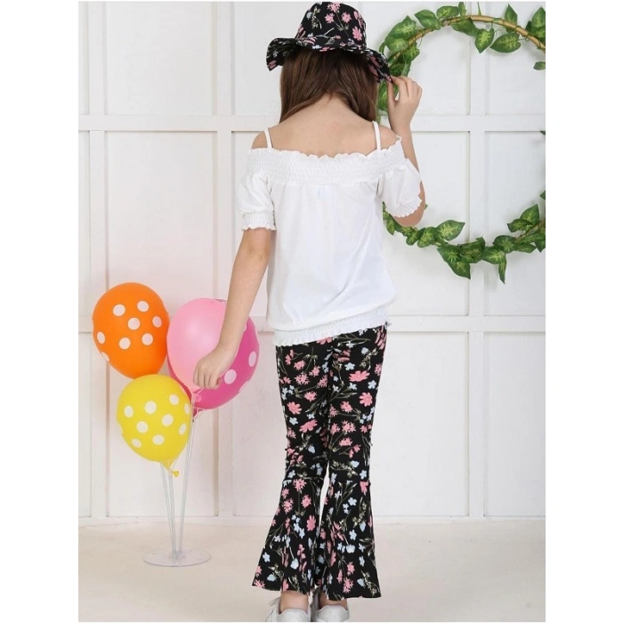 Kız Çocuk Şapkalı Ponponlı Üçlü Takım