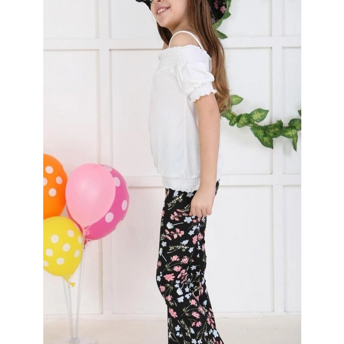 Kız Çocuk Şapkalı Ponponlı Üçlü Takım