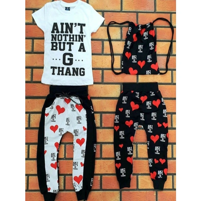 Erkek Çocuk Beyaz Aınt Çantalı Üçlü Takım