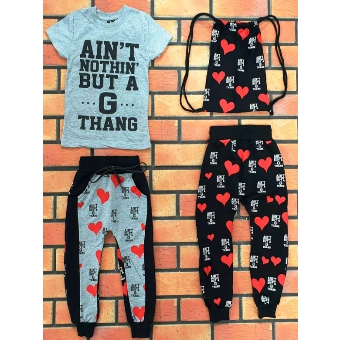 Erkek Çocuk Gri Aınt Çantalı Üçlü Takım