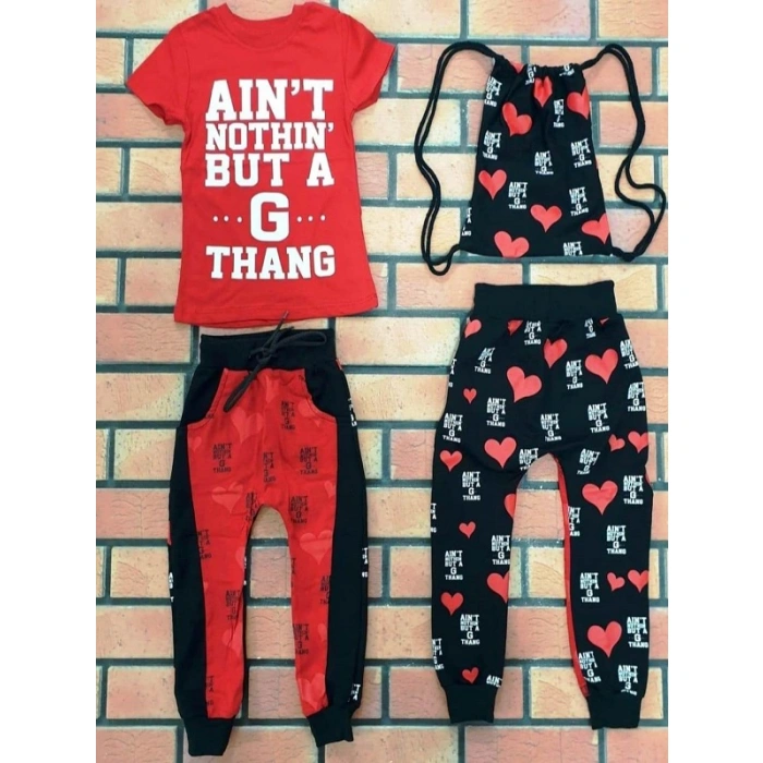 Erkek Çocuk Kırmızı Aınt Çantalı Üçlü Takım