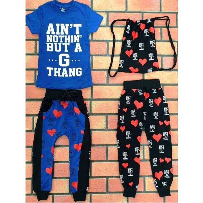 Erkek Çocuk Mavi Aınt Çantalı Üçlü Takım