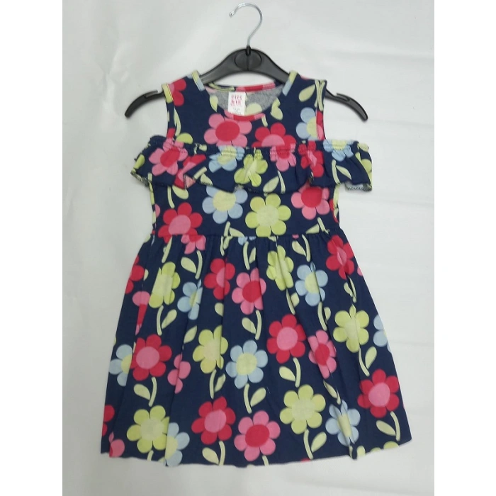 Kız Çiçek Desenli Askılı Elbise