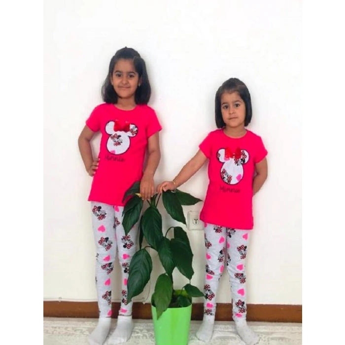 Kız Çocuk Fuşya Minnie Mouse Taytlı İkili Takım