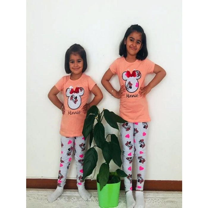 Kız Çocuk Somon Minnie Mouse Taytlı İkili Takım