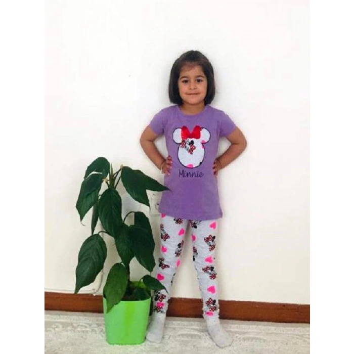 Kız Çocuk Lila Minnie Mouse Taytlı İkili Takım