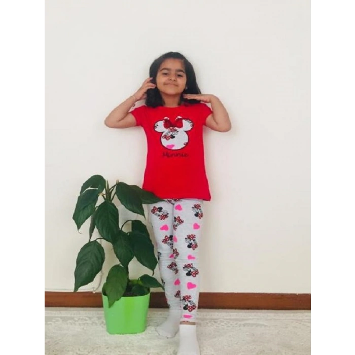 Kız Çocuk Kırmızı Minnie Mouse Taytlı İkili Takım