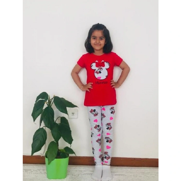 Kız Çocuk Kırmızı Minnie Mouse Taytlı İkili Takım