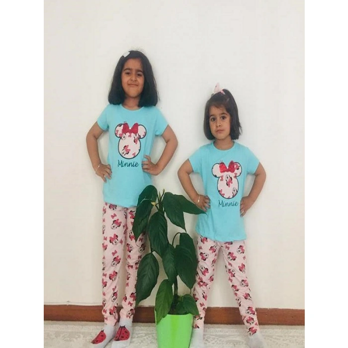 Kız Çocuk Su Yeşili Minnie Mouse Taytlı İkili Takım