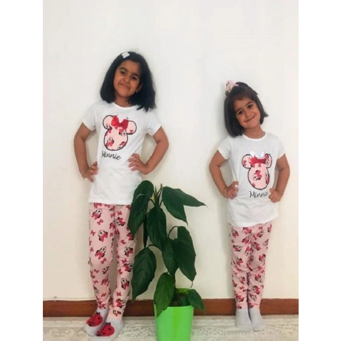 Kız Çocuk Beyaz Minnie Mouse Taytlı İkili Takım