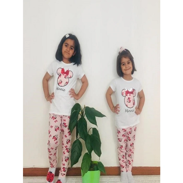 Kız Çocuk Beyaz Minnie Mouse Taytlı İkili Takım