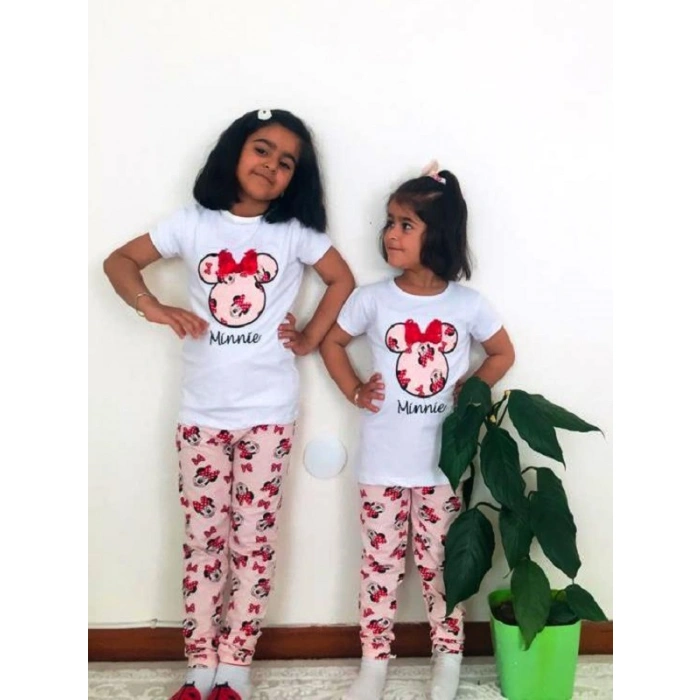 Kız Çocuk Beyaz Minnie Mouse Taytlı İkili Takım