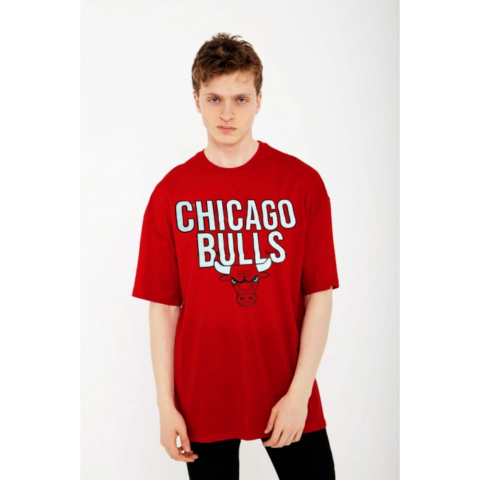 Unisex Kırmızı Renk Bisiklet Yaka Oversize Fit Geniş Kalıp Tişort 