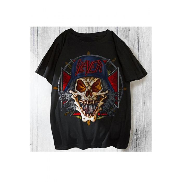 Unisex Siyah Renk Bisiklet Yaka Oversize Fit Geniş Kalıp Tişort 