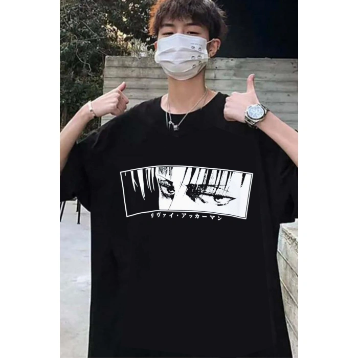 Unisex Siyah Renk Bisiklet Yaka Oversize Fit Geniş Kalıp Tişort 