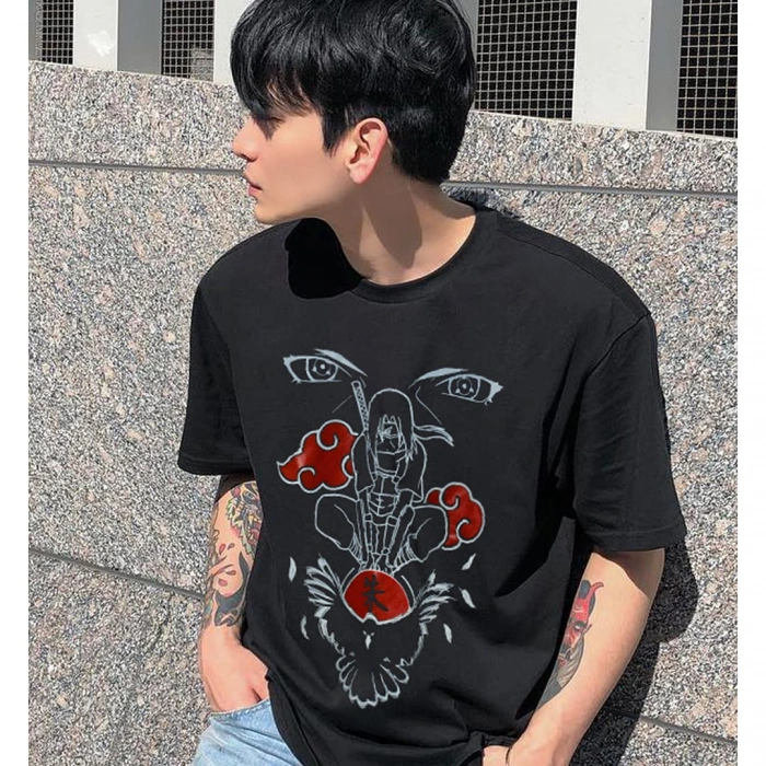 Unisex Siyah Renk Bisiklet Yaka Oversize Fit Geniş Kalıp Tişort 